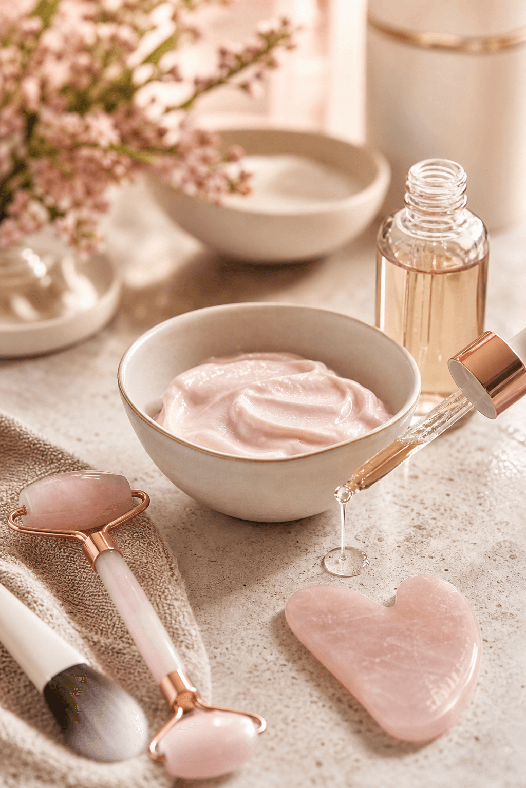 Kosmetyki i akcesoria do pielęgnacji twarzy w salonie beauty